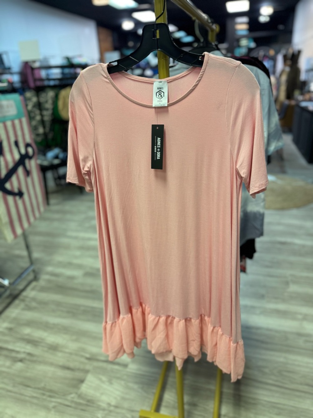 Agnes & Dora Soft Pink Short Sleeve Ruffle Hem Tunic